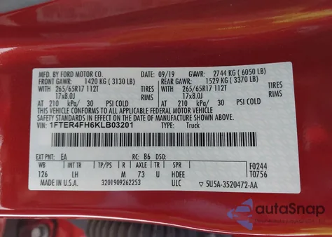 2019 Ford Ranger Xlt from USA, damaged, VIN 1FTER4FH6KLB03201